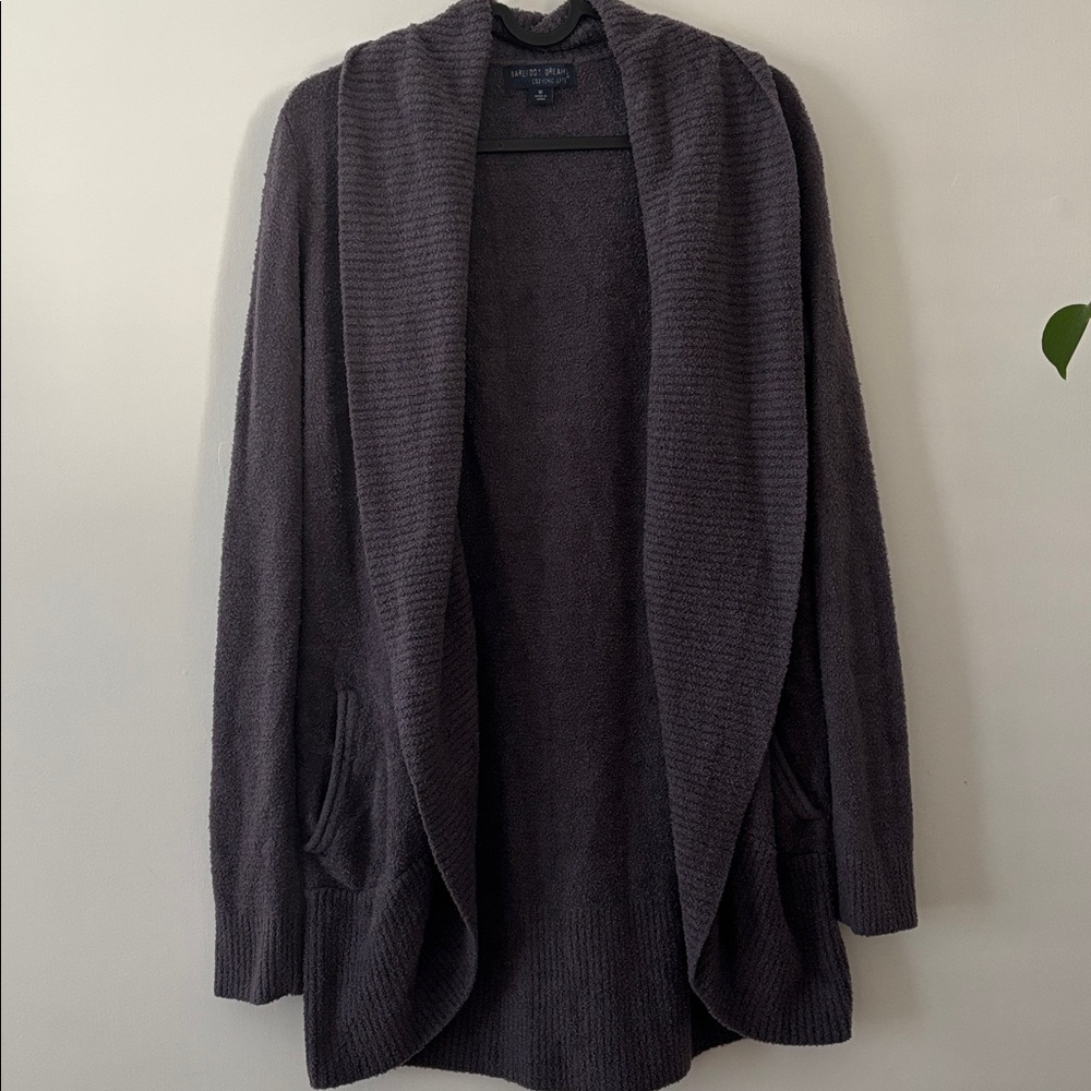 Cozy Dark Purple Open Front Cardigan
